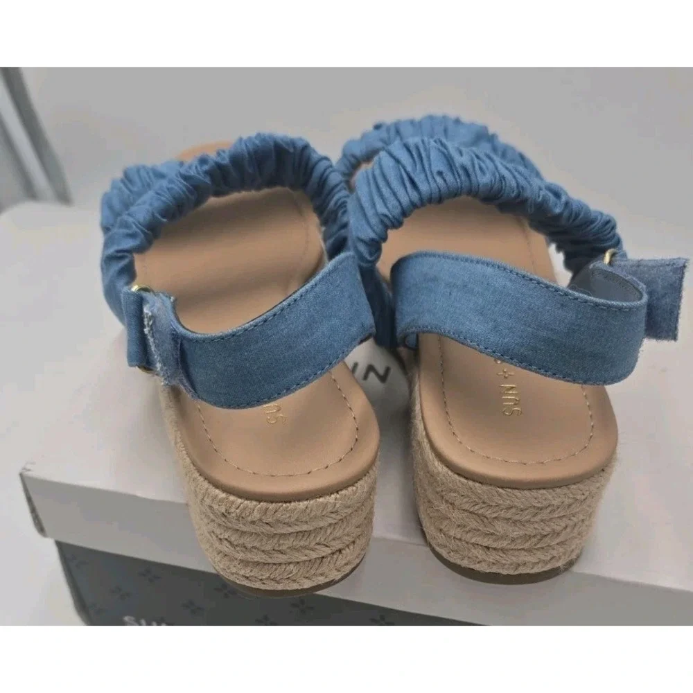 Sun + Stone Denim Blue Platform Doveed Slingback Sandals Resort Summer Shoes 8M